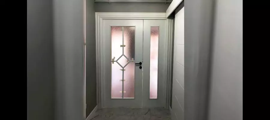 Lacquer Hall Door with Antique Moldings and Tile Slats