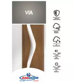via beyaz dikey ahşap motifli çelik kapı