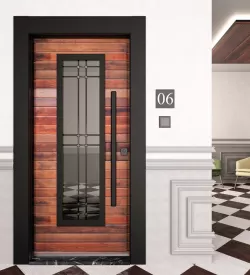 Arma Glass and Slatted Apartment Steel Door