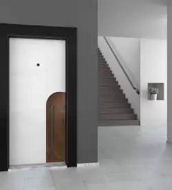 Flat Wooden Patterned And Bright Steel Apartment Door