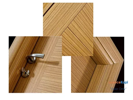 fugalı teak renkli doğal ahşap kaplama kapı