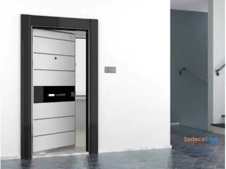 geo lined steel apartment entrance door