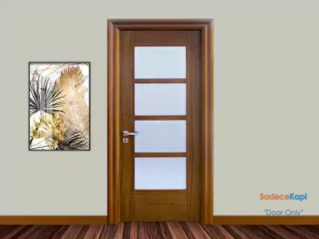 golden teak color natural wood veneer door with glass