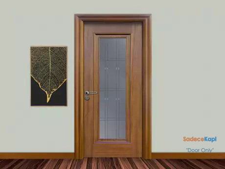 golden teak color natural wooden door with long glass