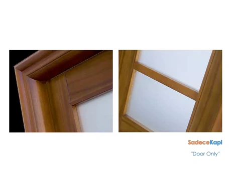golden teak renkli camlı doğal ahşap kaplama kapı