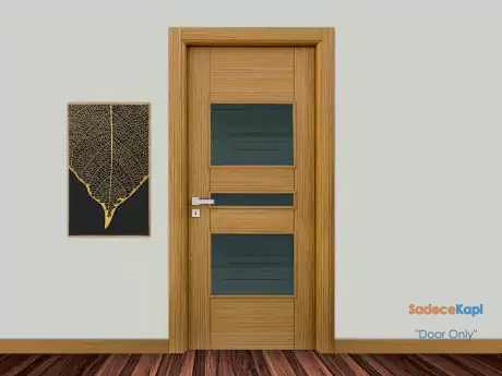 teak colored natural veneer door with glass