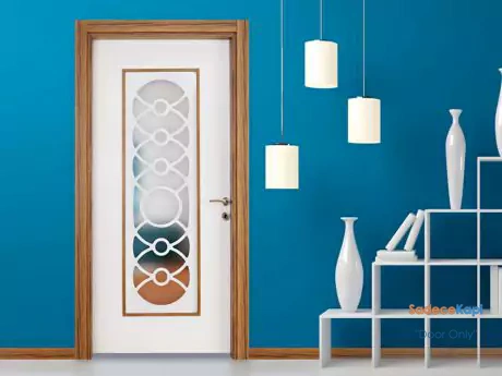 white door panel with decorative glass