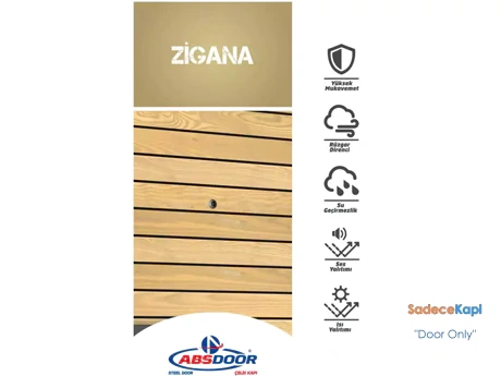 zigana yatay ahşap desenli çelik kapı