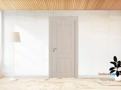 beyaz hus iki gobekli baklava desenli pvc oda kapisi