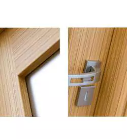 teak kaplamalı camlı doğal ahşap iç kapı