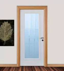 Bambu Kasalı Camlı Beyaz Doğal Ahşap Kapı, Doğal Ahşap Kapı