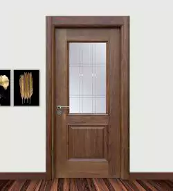 Ceviz Kaplamalı Camlı Ve Göbekli Doğal Ahşap Kapı, Doğal Ahşap Kaplama Kapı