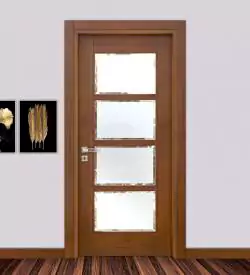 Dört Camlı Doğal Sapelli Kaplamalı Kapı, Ahşap Kaplama Kapı