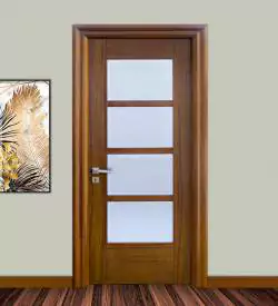 Golden Teak Renkli Camlı Doğal Ahşap Kaplama Kapı, Doğal Ahşap Kapı