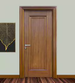Golden Teak Renkli Tek Göbekli Doğal Ahşap Kapı, Ahşap Kaplama Kapı