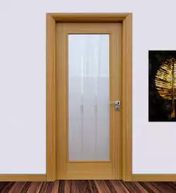 Teak Kaplamalı Camlı Doğal Ahşap Iç Kapı, Doğal Ahşap Kaplama Kapı