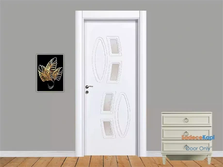 safir camlı beyaz pvc membran kapı