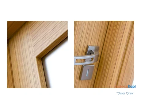 teak kaplamalı camlı doğal ahşap iç kapı